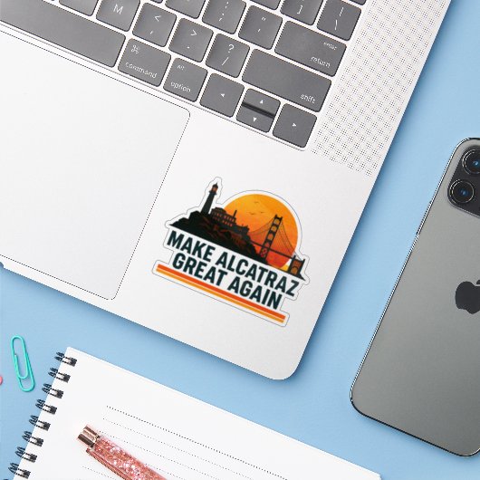 Maak Alcatraz weer geweldig grappig Sticker (Laptop met iPhone)
