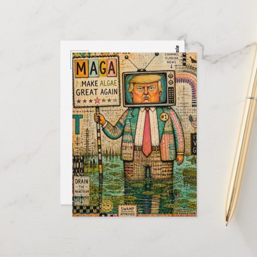 Maak Algen Weer Groot Mixed Media Grappige Collage Briefkaart (Voorkant / Achterkant in situ)