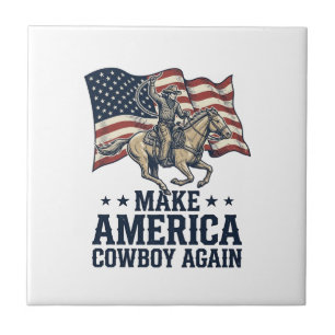 Maak Amerika Cowboy Opnieuw Patriottisch Western T Tegeltje