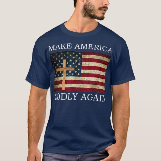 Maak Amerika weer goddelijk Amerikaanse vlag kruis T-shirt (Voorkant)