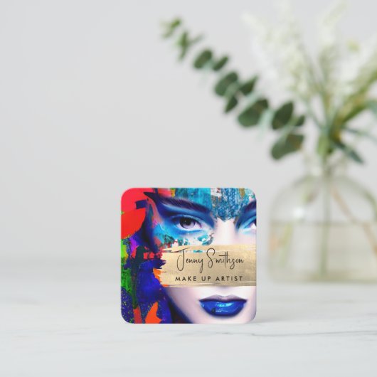 Maak Artist omhoog voeg QR Code en Sociale Media C Vierkante Visitekaartje (Staand voorkant)