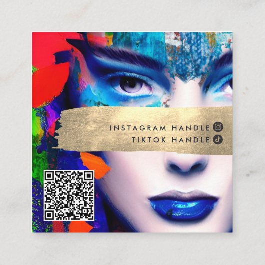 Maak Artist omhoog voeg QR Code en Sociale Media C Vierkante Visitekaartje (Achterkant)