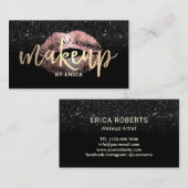 Maak artistiek Roos Gold Lips Gold Script Glitter Visitekaartje (Voorkant / Achterkant)