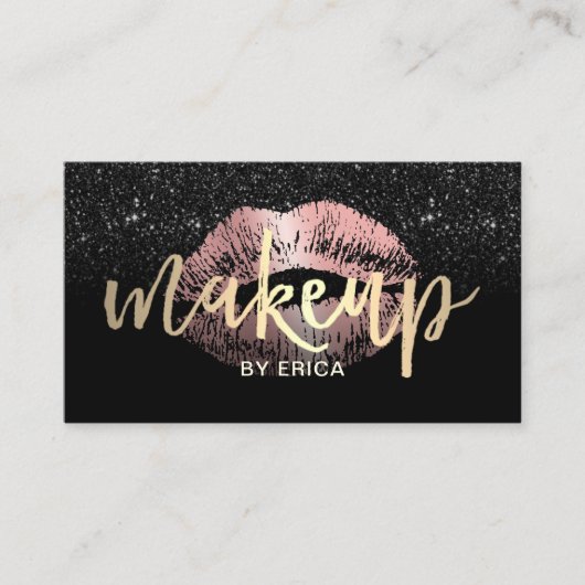 Maak artistiek Roos Gold Lips Gold Script Glitter Visitekaartje (Voorkant)