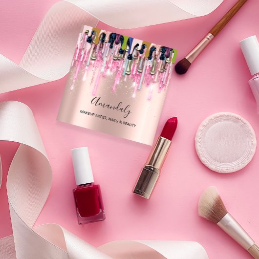 Maak artistieke nagels Logo Roos Glitter Gold Driv Vierkante Visitekaartje