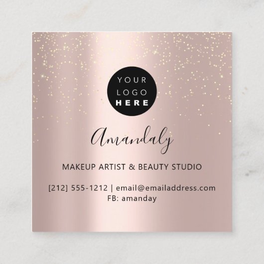 Maak artistieke nagels Logo Roos Glitter Gold Driv Vierkante Visitekaartje (Achterkant)