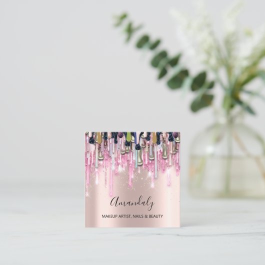 Maak artistieke nagels Logo Roos Glitter Gold Driv Vierkante Visitekaartje (Staand voorkant)