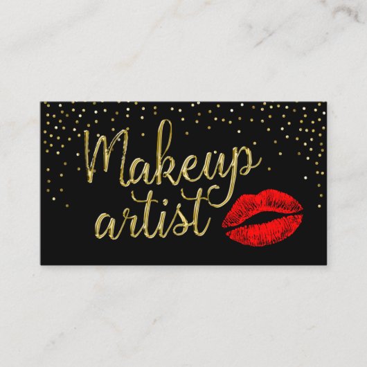 Maak artistieke rode lips modern Gold 3D script Visitekaartje (Voorkant)