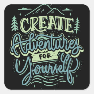 maak avonturen vintage stijl typografie wandelen vierkante sticker