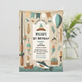 maak boot schattig jongen vis ofishally een 1e ver kaart (Staand voorkant)