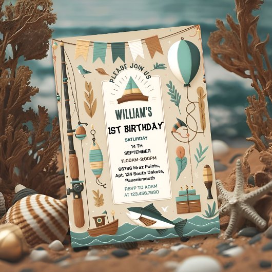 maak boot schattig jongen vis ofishally een 1e ver kaart