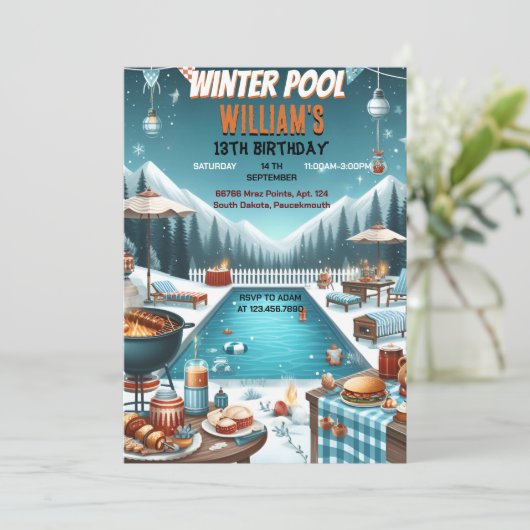 maak bruh Barbeque Winter Pool Party 13e verjaarda Kaart (Staand voorkant)