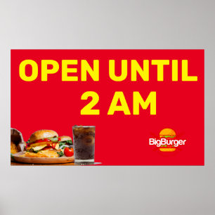 Maak Burger Restaurant Logo Open Tot 02:00 Aanpasb Poster
