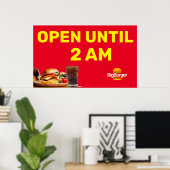 Maak Burger Restaurant Logo Open Tot 02:00 Aanpasb Poster (Thuiskantoor)
