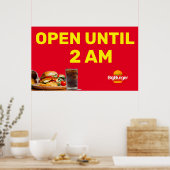 Maak Burger Restaurant Logo Open Tot 02:00 Aanpasb Poster (Keuken)