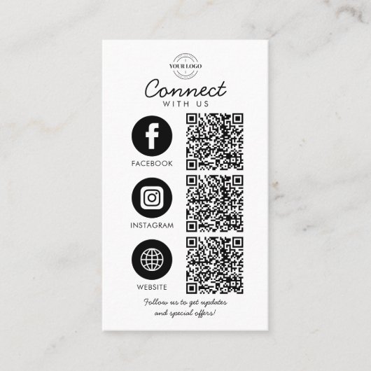 Maak contact met ons 3 QR Code Social Media Logo Visitekaartje (Voorkant)