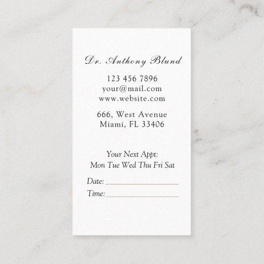 Maak contact met ons en Benoeming voor gezondheids Visitekaartje (Achterkant)