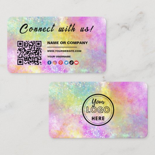 Maak contact met ons Logo Qr Code Holo Opal Stijlv Visitekaartje (Voorkant / Achterkant)