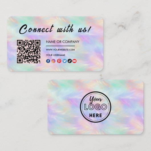 Maak contact met ons Logo Qr Code Iridescent Stijl Visitekaartje (Voorkant / Achterkant)
