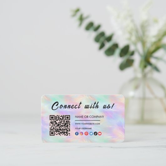 Maak contact met ons Logo Qr Code Iridescent Stijl Visitekaartje (Staand voorkant)