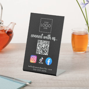 Maak contact met ons Moderne Social Media QR Code  Reclamebord Met Voetstuk