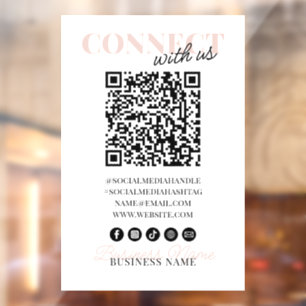 Maak contact met ons QR-code modern roze script be Raamsticker
