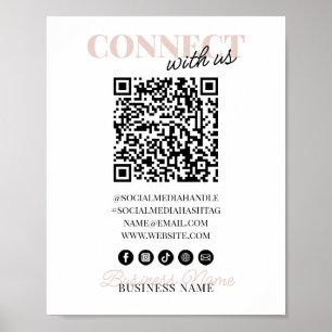 Maak contact met ons QR Code Roze Script Bedrijfsn Poster