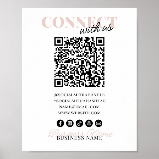 Maak contact met ons QR Code Roze Script Bedrijfsn Poster (Voorkant)