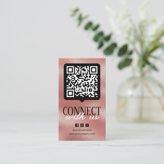 Maak contact met ons QR Code Social Media Roos Gol Visitekaartje (Staand voorkant)