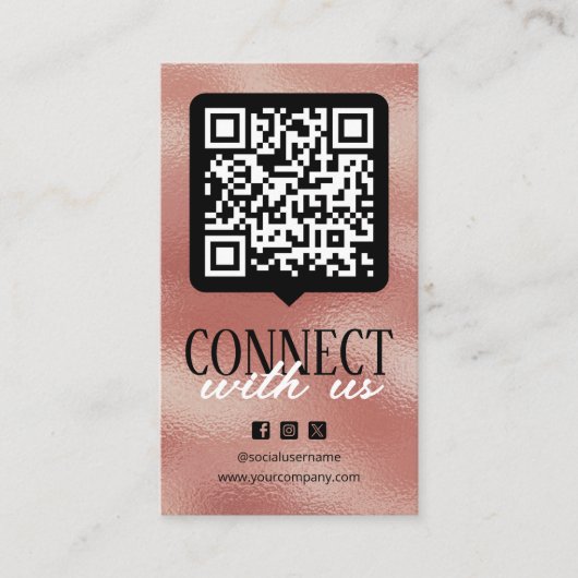 Maak contact met ons QR Code Social Media Roos Gol Visitekaartje (Voorkant)