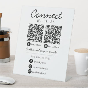 Maak contact met ons QR Code Social Media Volg ons Reclamebord Met Voetstuk