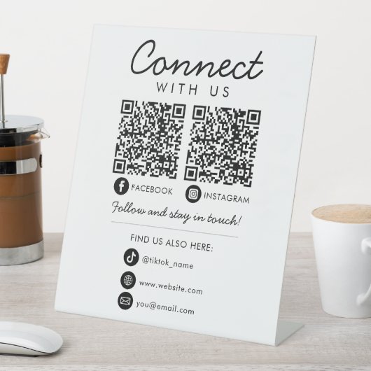 Maak contact met ons QR Code Social Media Volg ons Reclamebord Met Voetstuk (Insitu)