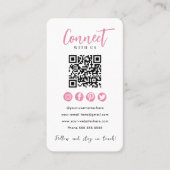 Maak contact met ons Roze Social Media Wit QR Code Visitekaartje (Voorkant)