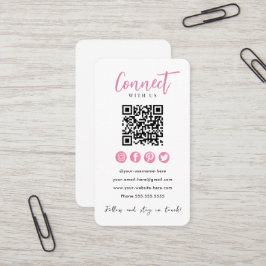 Maak contact met ons Roze Social Media Wit QR Code Visitekaartje