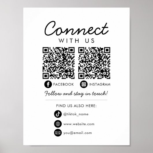 Maak contact met ons Social Media 2 QR Codes Websi Poster (Voorkant)