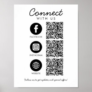 Maak contact met ons Social Media 3 QR Code Websit Poster