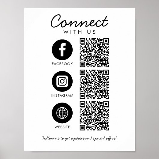 Maak contact met ons Social Media 3 QR Code Websit Poster (Voorkant)