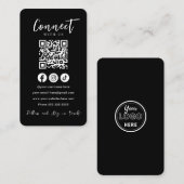 Maak contact met ons Social Media Black QR Code Visitekaartje (Voorkant / Achterkant)