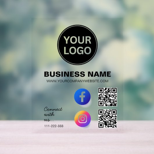 Maak contact met ons Social Media Business Logo Acryl Bord (Neutraal)