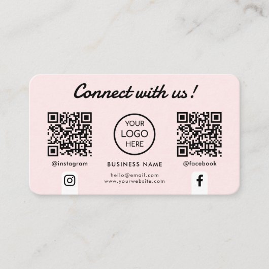 Maak contact met ons Social Media Double QR Code R Visitekaartje (Voorkant)