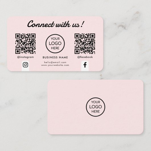 Maak contact met ons Social Media Double QR Code R Visitekaartje (Voorkant / Achterkant)