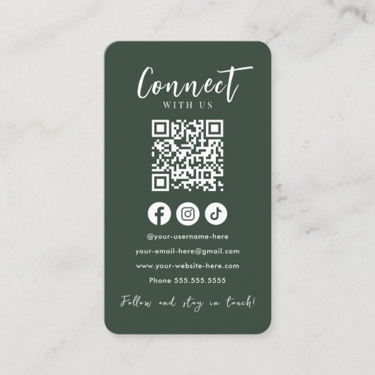 Maak contact met ons Social Media Forest Green QR  Visitekaartje (Voorkant)