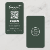 Maak contact met ons Social Media Forest Green QR  Visitekaartje (Voorkant / Achterkant)