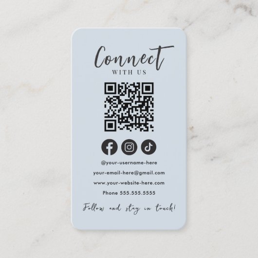 Maak contact met ons Social Media Navy QR Code Visitekaartje (Voorkant)