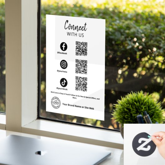 Maak contact met ons Social Media QR-code Bedrijf Raamsticker (Kantoor)