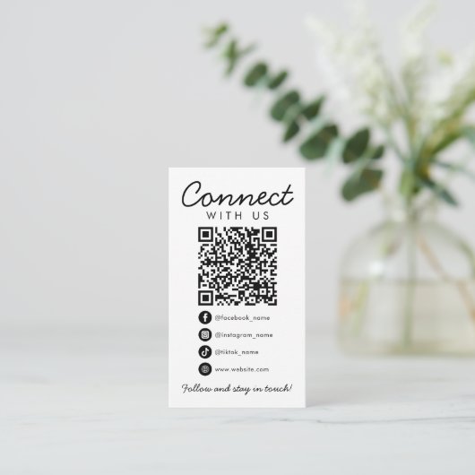 Maak contact met ons Social Media QR Code Business Informatiekaartje (Staand voorkant)