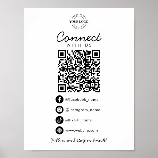 Maak contact met ons Social Media QR Code Business Poster (Voorkant)