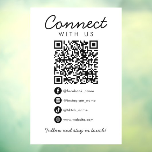 Maak contact met ons Social Media QR Code Business Raamsticker (Vel 3)