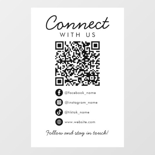 Maak contact met ons Social Media QR Code Business Raamsticker (Vel)