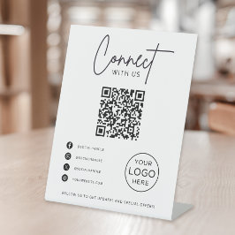 Maak contact met ons Social Media QR Code Business Reclamebord Met Voetstuk